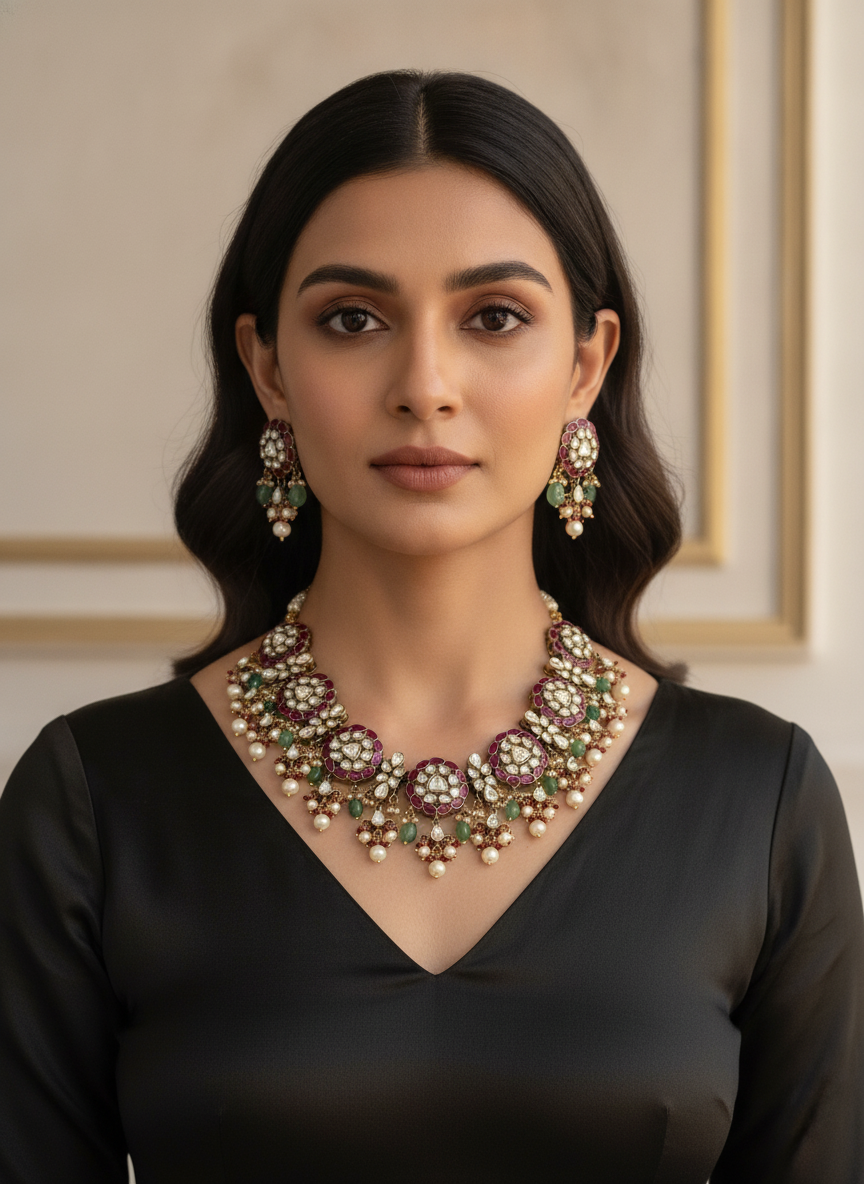 Deep Plum Polki Necklace Set