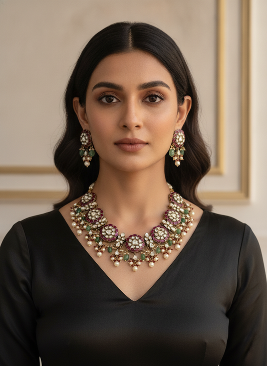 Deep Plum Polki Necklace Set