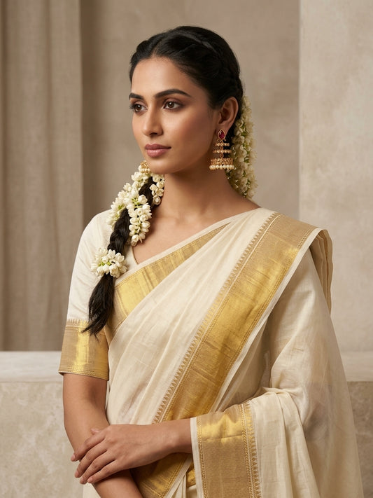 Timeless Ruby Jhumkas - Model view featuring luxury jewelry design.