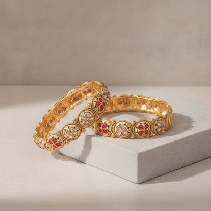 Anvaya Floral Gold Kada - Studio shot featuring luxury jewelry design.