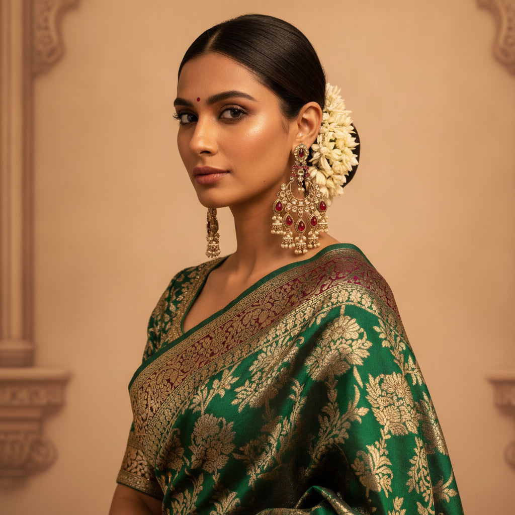 Chandni Polki Earrings - Model view featuring luxury jewelry design.