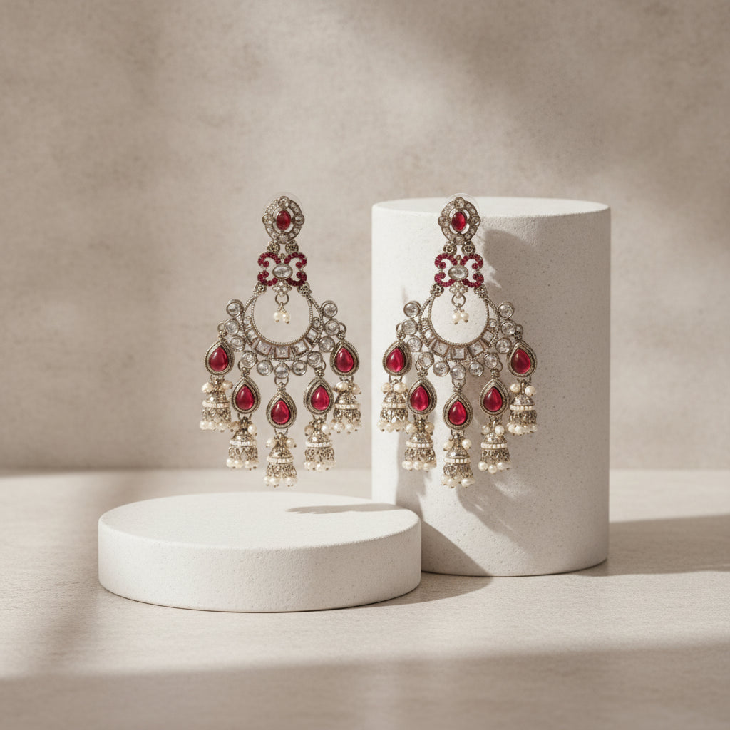 Chandni Polki Earrings - Studio shot featuring luxury jewelry design.