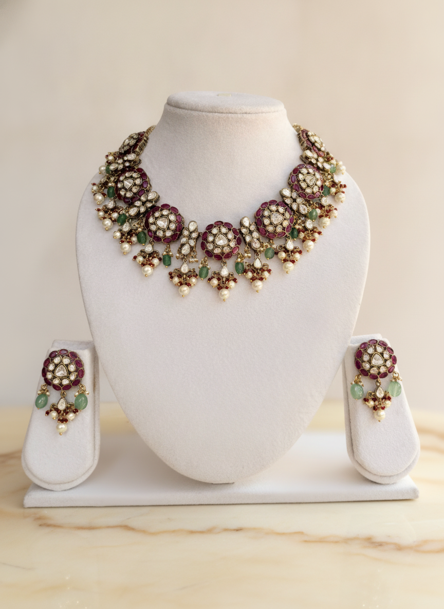 Deep Plum Polki Necklace Set