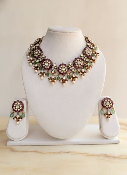 Deep Plum Polki Necklace Set