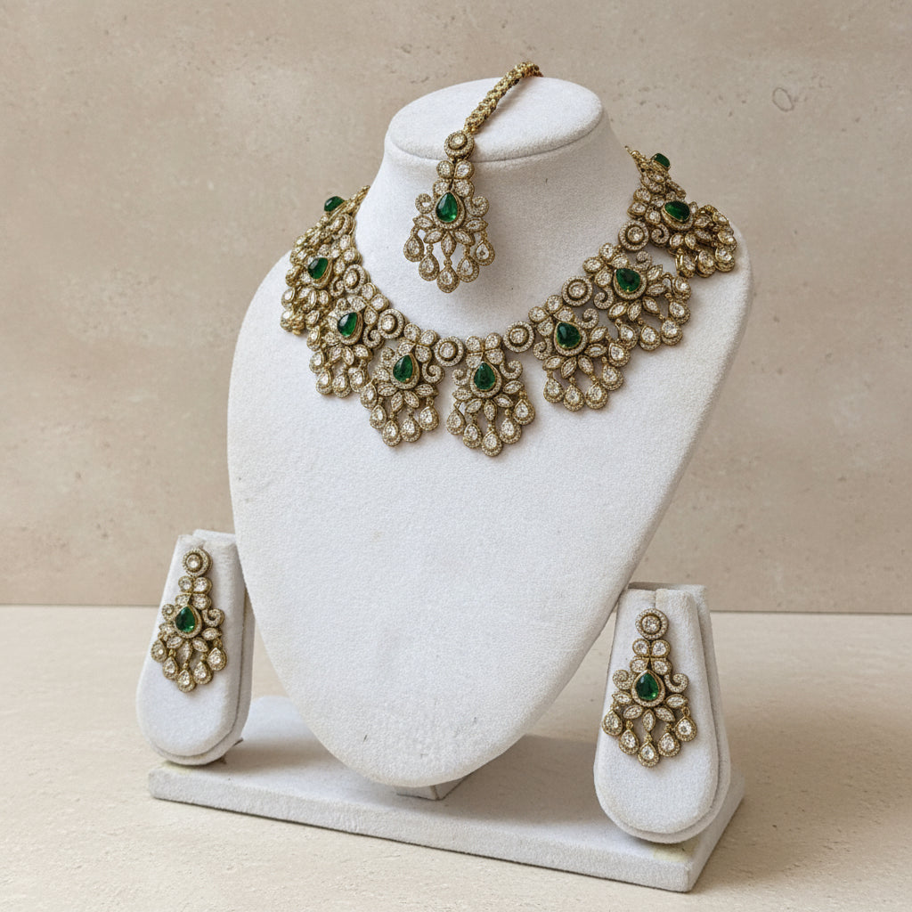 Emerald Regal Splendor Set - Studio shot featuring luxury jewelry design.