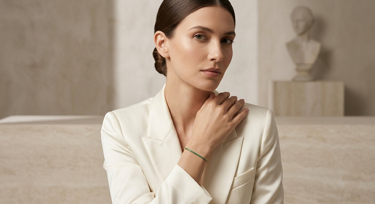 Emerald Streamline Bracelet - Model view featuring luxury jewelry design.