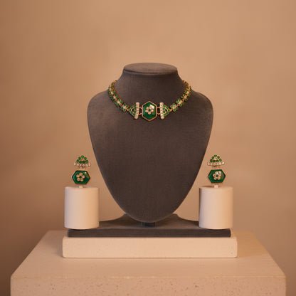 Green Enamel Hexagonal Set - Studio shot featuring luxury jewelry design.