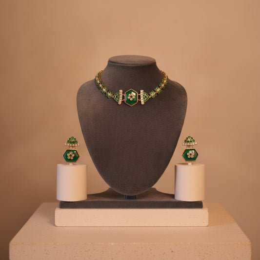 Green Enamel Hexagonal Set - Studio shot featuring luxury jewelry design.