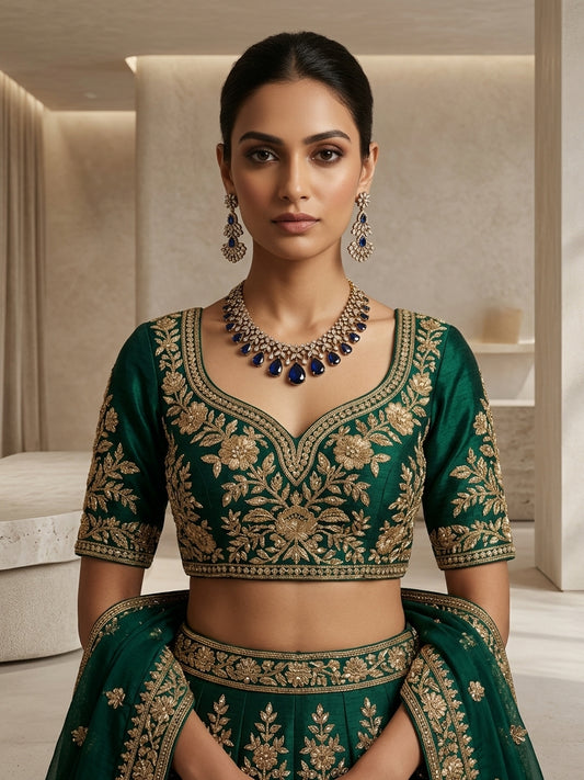 Indigo Drape Necklace Set - Model view featuring luxury jewelry design.
