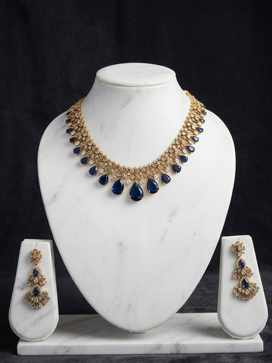 Indigo Drape Necklace Set - Studio shot featuring luxury jewelry design.