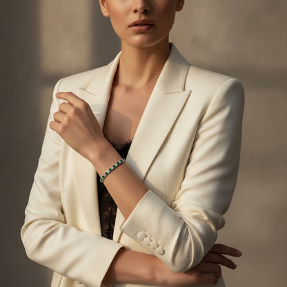 Luxe Serenity Tennis Bracelet - Model view featuring luxury jewelry design.