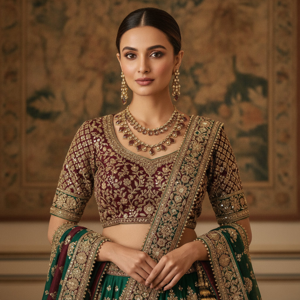 Madhirakshi Necklace Set - Model view featuring luxury jewelry design.