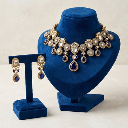 Polki Cluster Necklace Set - Studio shot featuring luxury jewelry design.