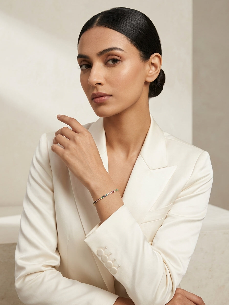 Rainbow Harmony Bracelet - Model view featuring luxury jewelry design.