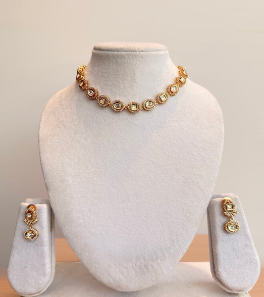 Round Polki Link Necklace Set