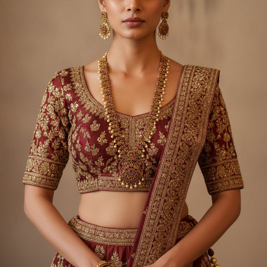 Rukmini Haaram Set - Model view featuring luxury jewelry design.