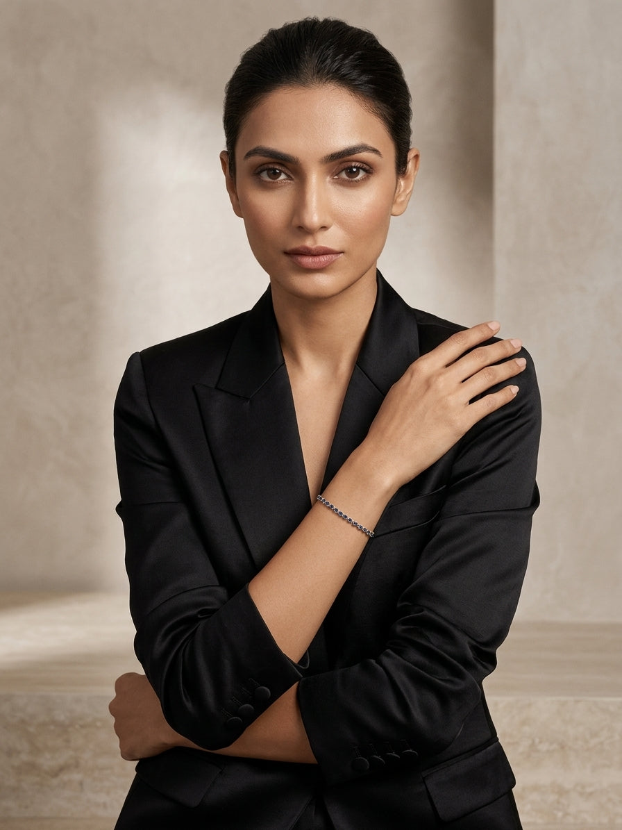 Sapphire Delicate Strand Bracelet - Model view featuring luxury jewelry design.
