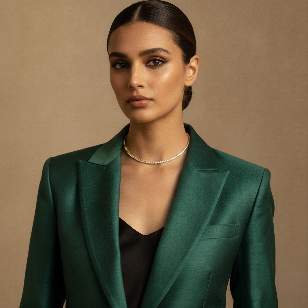 Sleek Whisper Single Layer Hasli - Model view featuring luxury jewelry design.