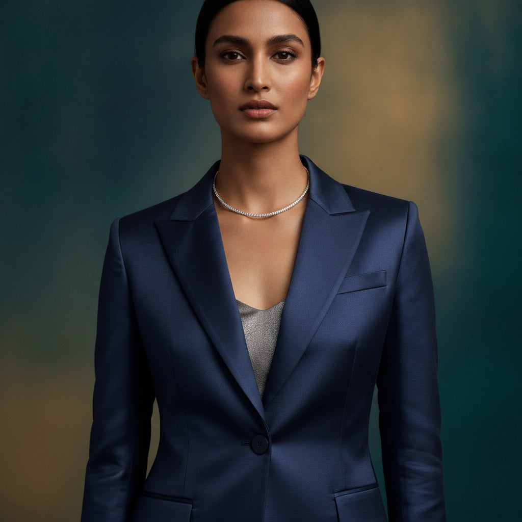 Sleek Whisper Single Layer Hasli - Model view featuring luxury jewelry design.
