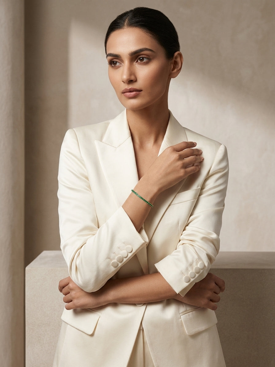 Gem Tennis Bracelet - Model view featuring luxury jewelry design.