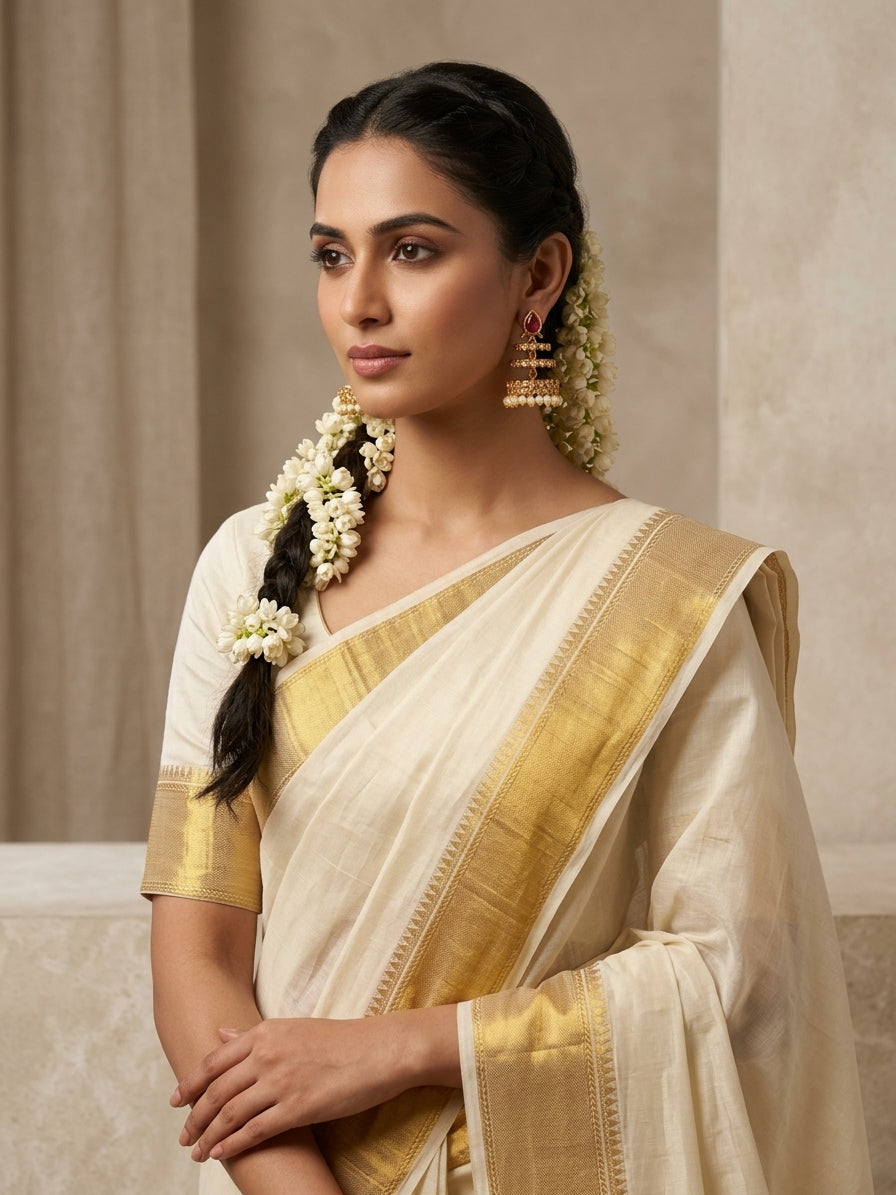 Timeless Ruby Jhumkas - Model view featuring luxury jewelry design.